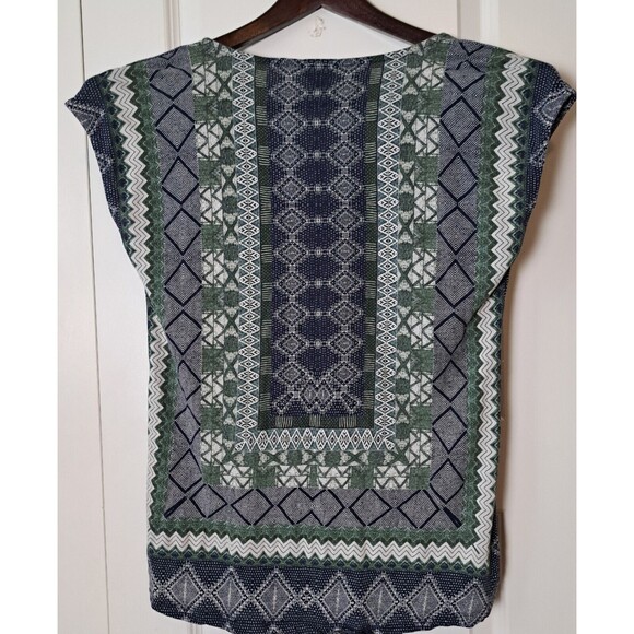 Lucky Brand Women's Boho Split Neck Top Blouse Front Tie V-Neck Blue  M - Picture 5 of 9